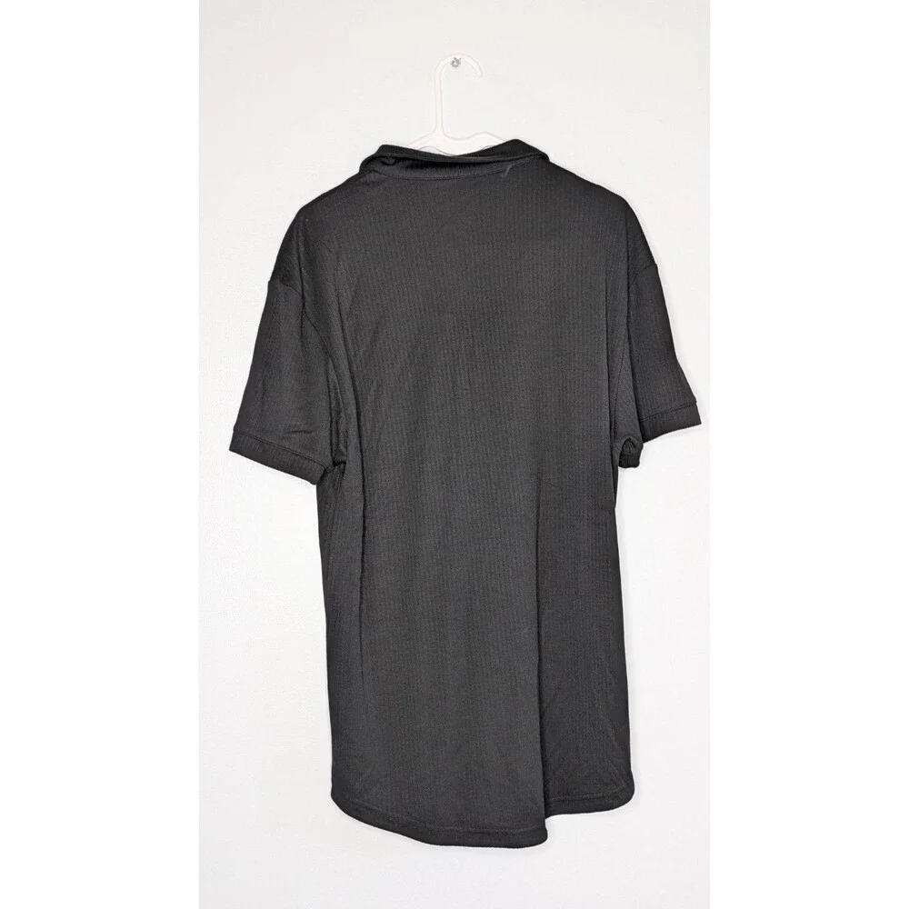 BYLT Premium Size Large Basics Ribbed Short Sleeve Open V Polo Shirt Mens Black - Picture 2 of 11